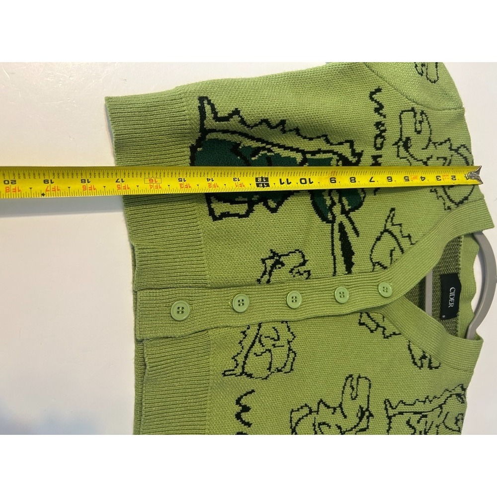 Cider Green Dinosaur Graphic Knit Cardigan Size S Eclectic Grandpa Kitsch Indie - Picture 4 of 7
